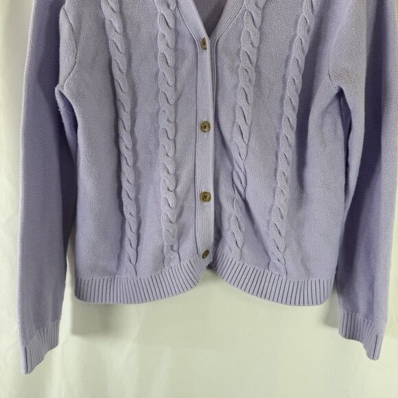 Lands End Cardigan Girls XL 14-16 Purple Cable Knit 100% Cotton Button Front - Picture 3 of 12